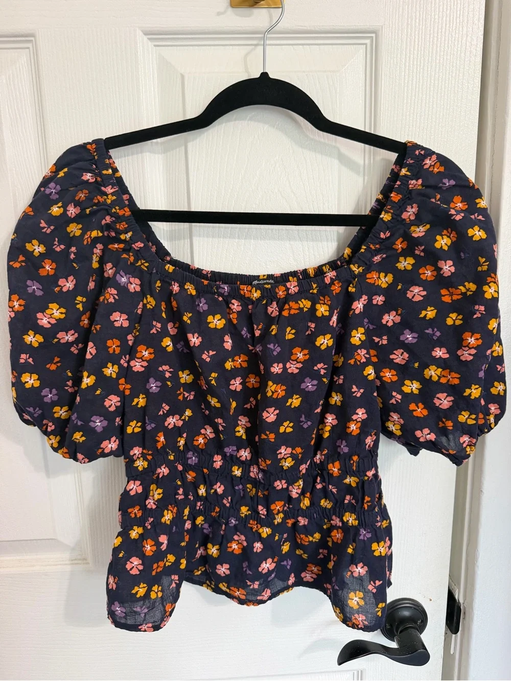 Madewell Women’s Puff Sleeve Floral Top in Navy - Size M